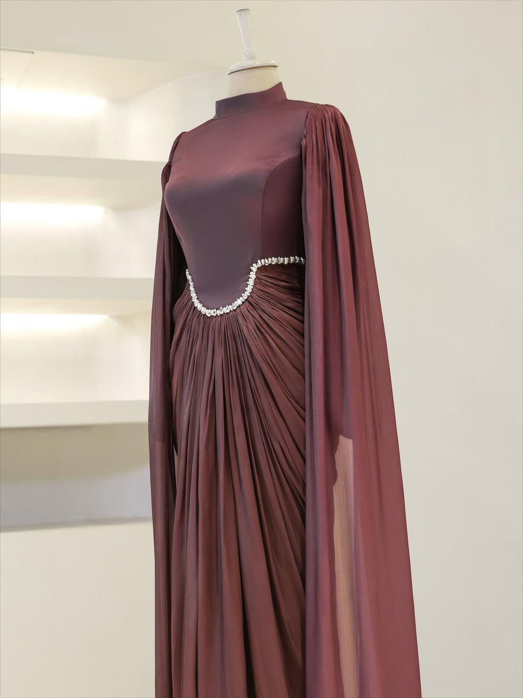 Silk Evening Gowns with Cape Sleeves