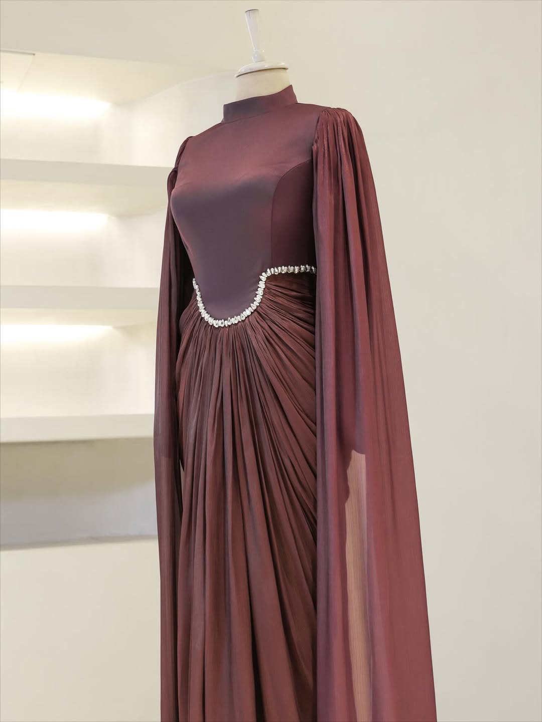 Silk Evening Gowns with Cape Sleeves