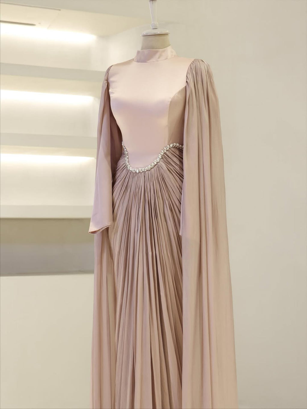 Silk Evening Gowns with Cape Sleeves
