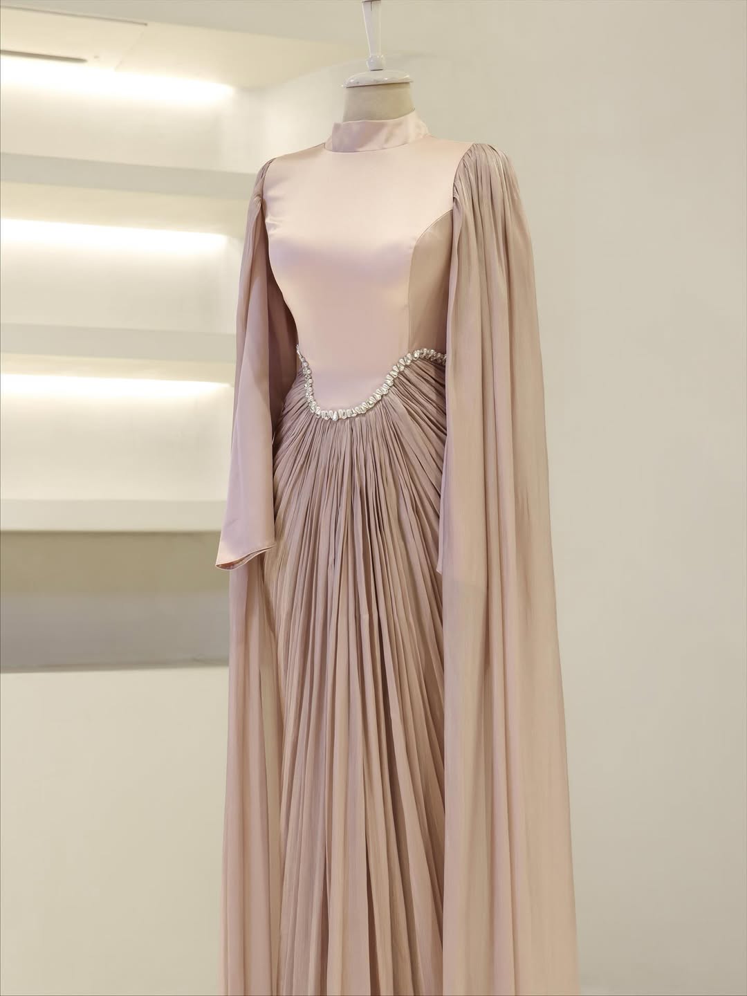 Silk Evening Gowns with Cape Sleeves
