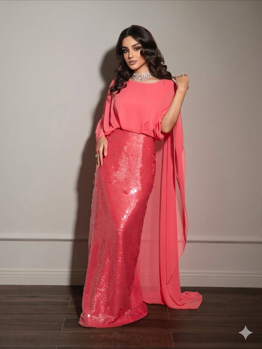 The Stylish Cape Gown Sequin work